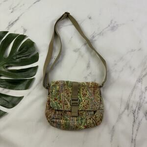 Fossil Vintage Y2k Corduroy Purse Bag Pink Yellow Paisley Floral Cross Body